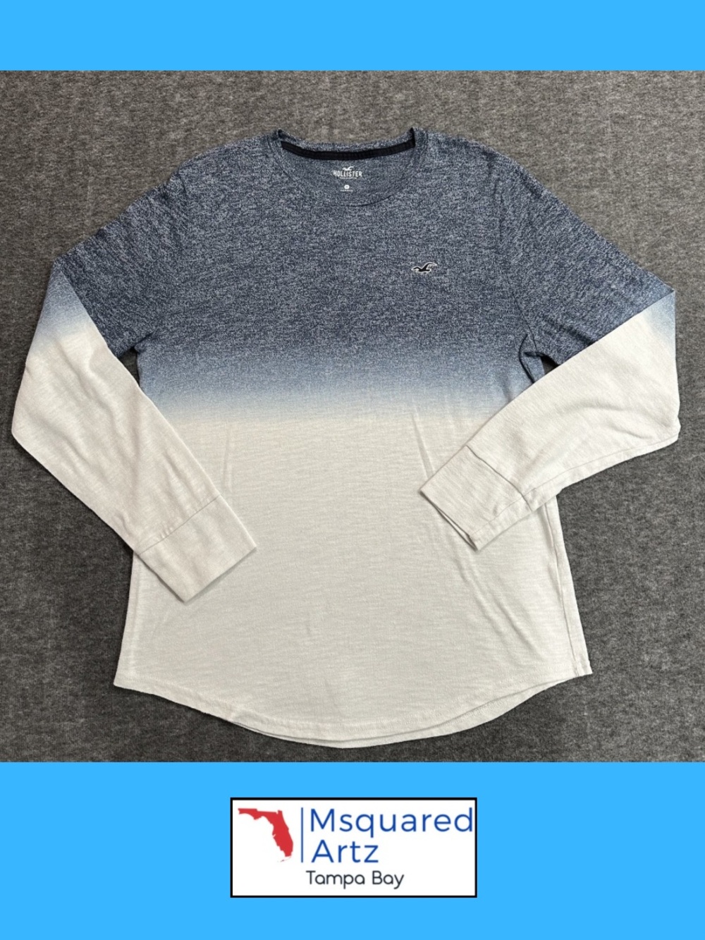 Hollister California Ombre Long Sleeve Crew Neck Shirt Blue White Medium M